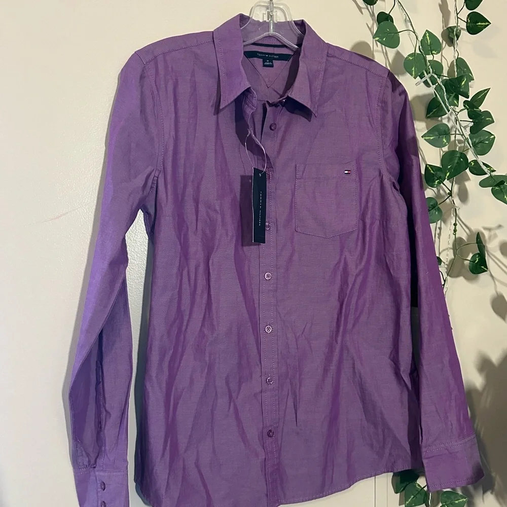 Tommy Hilfiger Women's Purple Button Down Shirt - Picture 1 of 3